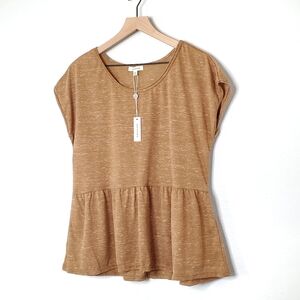 Max Studio Peplum Camel Tan Pullover Top,  New